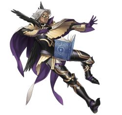 Rule 34 | 1boy, armor, armored boots, book, boots, cape, dark skin, dark-skinned male, feathers, fire emblem, fire emblem heroes, full body, gloves, highres, kozaki yuusuke, male focus, mask, mysterious man (fire emblem), nintendo, official art, solo, teeth, transparent background, white hair