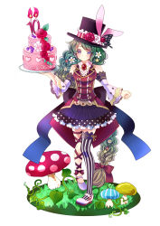 Rule 34 | + +, 1girl, absurdly long hair, animal ears, asymmetrical footwear, asymmetrical legwear, black hat, bow, braid, butterfly wings, cake, detached sleeves, flower, food, full body, grass, green hair, hair bow, hair flower, hair ornament, hat, hat flower, hat ornament, heart, highres, holding, holding tray, insect wings, leg ribbon, long hair, looking at viewer, mismatched footwear, mismatched legwear, mushroom, pink bow, pocketland, rabbit ears, ribbon, solo, standing, striped clothes, striped thighhighs, thighhighs, tray, tsukiko (doll house), vertical-striped clothes, vertical-striped thighhighs, very long hair, white background, wings