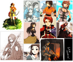 Rule 34 | 4girls, 6+boys, black eyes, black hair, bow (weapon), breasts, brown eyes, brown hair, camus (suikoden), cape, character request, cleavage, clive (suikoden), flik (suikoden), gensou suikoden, gensou suikoden ii, gun, hat, headband, hood, killey, kinnison (suikoden), large breasts, long hair, miklotov (suikoden), morisuke, multiple boys, multiple girls, oulan (suikoden), pointy ears, quiver, red eyes, red hair, rina (suikoden), short hair, stallion (suikoden), tomo (suikoden), wakaba (suikoden), weapon, yam koo