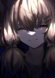 Rule 34 | 1girl, ;), arknights, blonde hair, bow, chromatic aberration, close-up, green bow, hair between eyes, hair bow, hair ornament, hairclip, half-closed eyes, highres, kroos (arknights), looking at viewer, one eye closed, ozeu0916, portrait, red eyes, shirt, smile, solo, twintails