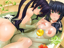 Rule 34 | 2girls, ass, back, bath, bathing, bathroom, black hair, grabbing another&#039;s breast, breasts, butt crack, cleavage, flower, grabbing, green eyes, kamino ryuuya, lilith-soft, long hair, looking back, lying, mother and daughter, multiple girls, nipples, thighs, twintails, underboob, yuri