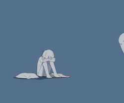 Rule 34 | 1boy, 1other, absurdres, avogado6, barefoot, blanket, blue background, blue theme, commentary request, crying, ghost, highres, holding, holding blanket, monochrome, original, shirt, short sleeves, shorts, simple background, sitting