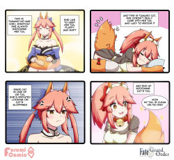 Rule 34 | 2girls, 4koma, alternate costume, anger vein, angry, animal ear fluff, animal ears, animal hands, apron, bare shoulders, bell, blue kimono, blue ribbon, braid, breasts, brushing, cat paws, cleavage, closed eyes, collar, collarbone, comic, detached sleeves, dual persona, english text, engrish text, enmaided, fang, fate/grand order, fate (series), fox ears, fox girl, fox tail, frilled apron, frills, gloves, hair ribbon, hairband, highres, japanese clothes, jingle bell, keita naruzawa, kimono, large breasts, long hair, maid, maid apron, maid headdress, multiple girls, neck bell, paw gloves, paw shoes, pink hair, ponytail, ranguage, red ribbon, ribbon, shoes, sleeping, speech bubble, tail, tamamo (fate), tamamo cat (fate), tamamo cat (second ascension) (fate), tamamo no mae (fate/extra), twin braids, waist apron, white apron, yellow eyes