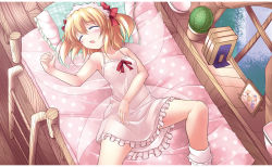 Rule 34 | 1girl, bed, blonde hair, eastern and little nature deity, closed eyes, female focus, flat chest, gisyo, indoors, lying, nature, nightgown, nipples, on back, panties, see-through, short hair, sky, sleeping, solo, sunny milk, touhou, twintails, underwear, wings