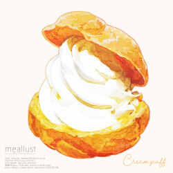 Rule 34 | absurdres, bread, cream, cream puff, food, food focus, haruna macpro, highres, no humans, original, pastry, simple background, white background