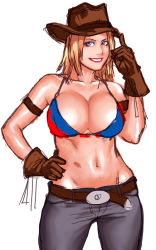 Rule 34 | 1girl, abs, blonde hair, blue eyes, breasts, cowboy hat, dead or alive, denim, gloves, hat, jeans, large breasts, pants, smile, take (draghignazzo), tecmo, tina armstrong, cowboy western