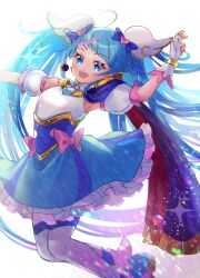 Rule 34 | 1girl, absurdres, ahoge, ankle boots, blue cape, blue dress, blue eyes, blue footwear, blue hair, boots, bow, brooch, cape, commentary, cure sky, cut bangs, detached sleeves, dress, dress bow, epaulettes, fingerless gloves, frilled dress, frills, fringe trim, gloves, gradient hair, highres, hirogaru sky! precure, jewelry, light particles, long hair, looking at viewer, magical girl, minccino7, multicolored hair, open mouth, pink hair, precure, puffy detached sleeves, puffy sleeves, red cape, short dress, single epaulette, sleeveless, sleeveless dress, smile, solo, sora harewataru, streaked hair, thighhighs, twintails, very long hair, white gloves, white thighhighs, wing brooch, wing hair ornament