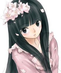 Rule 34 | 1girl, black eyes, black hair, cherry blossoms, e-rine-rin, female focus, flower, houraisan kaguya, long hair, solo, touhou