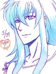 Rule 34 | 00s, 1boy, blue eyes, blue hair, male focus, matching hair/eyes, oekaki, partially colored, regal bryan, simple background, solo, tales of (series), tales of symphonia, white background
