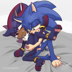 Rule 34 | 2boys, anal, blue hair, furry, furry male, furry with furry, green eyes, handjob, highres, male penetrated, multiple boys, red eyes, shadow the hedgehog, sonic (series), sonic the hedgehog, tail, testicles, toodamncycle, yaoi