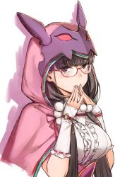 Rule 34 | 1girl, animal hood, arm warmers, bat (animal), brown hair, fate/grand order, fate (series), glasses, highres, hood, low twintails, moriyama daisuke, osakabehime (fate), solo, twintails