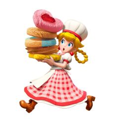 Rule 34 | apron, blonde hair, boots, chef hat, food, hat, highres, mario (series), nintendo, official art, pastry, patissiere peach, princess peach, princess peach: showtime!, white background