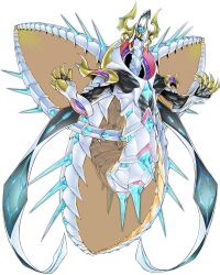 Rule 34 | android, claws, duel monsters, full body, glowing, glowing horns, highres, horns, konami, mecha, monster, no humans, official art, open mouth, robot, scales, sharp teeth, simple background, solo, spikes, tail, teeth, topologic zeroboros, transparent background, wings, yu-gi-oh!