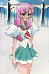 Rule 34 | 1990s (style), 1girl, blue eyes, pink hair, retro artstyle, school uniform, serafuku, shoujo kakumei utena, solo, tenjou utena