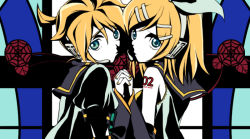 Rule 34 | 1boy, 1girl, blonde hair, blue eyes, brother and sister, detached sleeves, holding hands, headset, hetero, kagamine len, kagamine rin, nail polish, parody, rozen maiden, siblings, twins, vocaloid, yellow nails