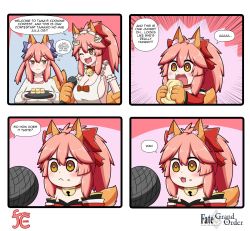 Rule 34 | 3girls, 4koma, :&lt;, :3, :d, animal collar, animal ear fluff, animal ears, animal hands, apron, arm garter, artist logo, artist name, bell, blush, bow, breasts, bright pupils, cat hair ornament, cat paws, cleavage, closed mouth, collar, comic, commentary, copyright name, detached sleeves, eating, emphasis lines, english commentary, english text, fate/extra, fate/grand order, fate (series), food, food on face, fox ears, fox girl, fox tail, frilled garter, frilled sleeves, frills, frown, hair between eyes, hair bow, hair ornament, highres, holding, holding food, holding microphone, holding plate, japanese clothes, jingle bell, kappougi, keita naruzawa, kimono, large breasts, looking at another, looking at viewer, looking to the side, maid headdress, microphone, multiple girls, naked apron, neck bell, one eye closed, open mouth, plate, ponytail, red bow, red collar, red kimono, rice, rice on face, sideboob, sidelocks, smile, speech bubble, split ponytail, square 4koma, standing, tail, tamamo (fate), tamamo cat (fate), tamamo cat (first ascension) (fate), tamamo cat (third ascension) (fate), tamamo no mae (fate/extra), tongue, v-shaped eyebrows