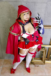 Rule 34 | 1girl, asian, blonde hair, breasts, brooch, chouzuki maryou, cleavage, cosplay, green eyes, highres, hip focus, jewelry, large breasts, photo (medium), picture frame, plump, queen&#039;s blade, queen&#039;s blade grimoire, solo, thick thighs, thighs, wide hips, zara (queen&#039;s blade), zara (queen&#039;s blade) (cosplay)