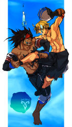 Rule 34 | 00s, 2boys, abs, ball, barefoot, black hair, blitzball, blonde hair, blue eyes, chest tattoo, detached sleeves, dissidia 012 final fantasy, dissidia final fantasy, father and son, final fantasy, final fantasy x, headband, jecht, jewelry, long hair, male focus, mine (odasol), multiple boys, muscular, necklace, red eyes, short hair, shorts, tan, tattoo, tidus, topless male, underwater
