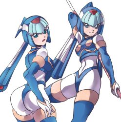 Rule 34 | 1girl, android, ass, bodysuit, breasts, fairy leviathan (mega man), gloves, helmet, highres, khongbautroi, medium breasts, mega man (series), mega man zero (series), robot, smile, thighhighs, thighs