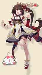 Rule 34 | 1girl, ahoge, bare legs, bare shoulders, bilibili, black hair, breasts, dress, flower knot, frostcyco, highres, long hair, looking at viewer, nijisanji, official art, ponytail, qixiong ruqun, red eyes, red footwear, red ribbon, ribbon, ruqun, short sleeves, simple background, small breasts, smile, solo, virtual youtuber, virtuareal, yousa