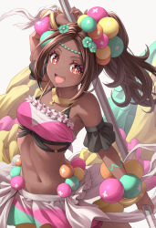 Rule 34 | + +, 1girl, bandeau, beads, breasts, brown eyes, brown hair, commentary request, dark-skinned female, dark skin, fire emblem, fire emblem engage, flower, hair beads, hair flower, hair ornament, long hair, looking at viewer, midriff, navel, nintendo, open mouth, polearm, ponytail, revision, small breasts, smile, solo, ten (tenchan man), timerra (fire emblem), weapon, white background