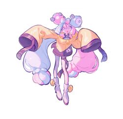 Rule 34 | 1girl, armpits, bare shoulders, blue hair, bow-shaped hair, character hair ornament, creatures (company), full body, game freak, grey pantyhose, gym leader, hair ornament, highres, iono (pokemon), jacket, long hair, looking at viewer, low-tied long hair, multicolored hair, nintendo, open mouth, oversized clothes, pantyhose, pink eyes, pink hair, pokemon, pokemon sv, shirt, single leg pantyhose, sleeveless, sleeveless shirt, sleeves past fingers, sleeves past wrists, solo, twintails, two-tone hair, uruba, very long hair, white background, yellow jacket