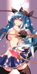 Rule 34 | 1girl, angel, asymmetrical wings, blue hair, breasts, dizzy (guilty gear), dog tags, ferry (granblue fantasy), gears, granblue fantasy, guilty gear, large breasts, mature female, monster girl, peko (opal), red eyes, ribbon, sideboob, skirt, smile, tail, tail ornament, tail ribbon, thick thighs, thigh gap, thighhighs, thighs, whip, wings