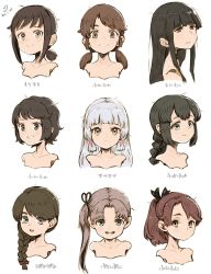 Rule 34 | 6+girls, ayanami (kancolle), black hair, blunt bangs, blush, braid, brown hair, dated, fubuki (kancolle), fujinozu, grin, hair ribbon, hatsuyuki (kancolle), highres, isonami (kancolle), kantai collection, long hair, low ponytail, miyuki (kancolle), multiple girls, murakumo (kancolle), open mouth, ponytail, portrait, ribbon, shikinami (kancolle), shirayuki (kancolle), short ponytail, short sleeves, short twintails, side ponytail, sidelocks, signature, silver hair, simple background, single braid, smile, tress ribbon, twintails, uranami (kancolle), white background