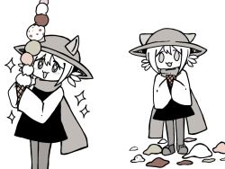 Rule 34 | 1other, cat, co8, ice cream cone, long sleeves, monochrome, nervous, niko (oneshot), oneshot (game), pantyhose, sad, scarf, shoes, surprised, tunic, whiskers, white background
