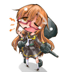 Rule 34 | 10s, 1girl, brown eyes, brown hair, crescent, glasses, kantai collection, mochizuki (kancolle), one eye closed, open mouth, rimless eyewear, school uniform, serafuku, shinapuu, sleepy, solo, tears, wavy mouth, wink, yawning