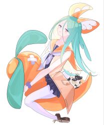 Rule 34 | 1girl, artist request, bow, carrot, character request, copyright request, dress, green hair, hair between eyes, hair bow, heart, heart-shaped pupils, highres, long hair, looking at viewer, mary janes, orange bow, orange sailor collar, pink eyes, sailor collar, sailor dress, shoes, sleeveless, sleeveless dress, solo, symbol-shaped pupils, tatara (alnath may)