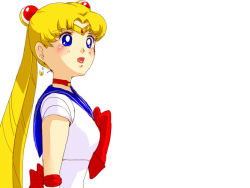 Rule 34 | 1990s (style), 1girl, azuma yukihiko, bishoujo senshi sailor moon, blonde hair, blue eyes, blue sailor collar, bow, choker, circlet, magical girl, red bow, sailor collar, sailor moon, solo, tsukino usagi