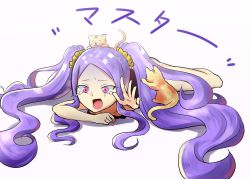 Rule 34 | 1girl, absurdres, cat, fate/grand order, fate (series), hair ornament, highres, long hair, open mouth, pink eyes, purple hair, tears, twintails, wu zetian (fate)