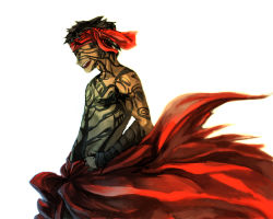 Rule 34 | 00s, 1boy, angra mainyu (fate), black hair, fate/hollow ataraxia, fate/stay night, fate (series), full-body tattoo, male focus, topless male, smile, solo, tattoo, white background