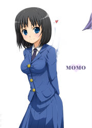 Rule 34 | black hair, blue eyes, green eyes, heart, necktie, saki (manga), school uniform, short hair, skirt, solo focus, touyoko momoko, wittyz