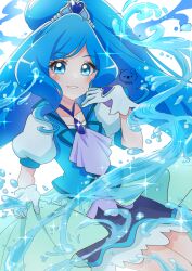 Rule 34 | 1girl, absurdres, ascot, birthday, blue choker, blue eyes, blue hair, blue skirt, blue theme, blue vest, choker, cure fontaine, earrings, gloves, hair ornament, happy birthday, healin&#039; good precure, heart, heart hair ornament, highres, jewelry, long hair, looking at viewer, magical girl, moro precure, necklace, ponytail, precure, puffy sleeves, sawaizumi chiyu, short sleeves, skirt, smile, solo, split ponytail, very long hair, vest, water, white gloves, wide ponytail