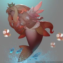 Rule 34 | breasts, collarbone, crown, fins, navel, open mouth, original, solo, swimming, tail, underwater, water, zhaoyebai