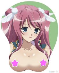 Rule 34 | 1girl, blue eyes, breast mousepad, breasts, feathers, koihime musou, large breasts, mousepad, mousepad (medium), red hair, ryuubi, solo