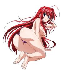 Rule 34 | 10s, 1girl, ass, barefoot, feet, high school dxd, long hair, panties, red hair, rias gremory, solo, thong, underwear