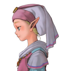Rule 34 | 1girl, aged down, blonde hair, blue eyes, blush, closed eyes, dress, hat, ikeda 73, nintendo, pointy ears, princess zelda, simple background, smile, solo, the legend of zelda, the legend of zelda: ocarina of time, white background, young zelda