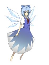 Rule 34 | 1girl, bad id, bad pixiv id, barefoot, cirno, dress, embodiment of scarlet devil, female focus, full body, mihaya (a-ta-i), simple background, smile, solo, touhou, white background, wings