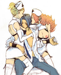 Rule 34 | 1boy, 2girls, breasts, girl sandwich, multiple girls, nurse, sandwiched, tennis no ouji-sama, yukimura seiichi