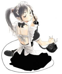 Rule 34 | artist request, corded phone, looking back, maid, maid headdress, original, phone, ponytail, solo, source request, talking on phone