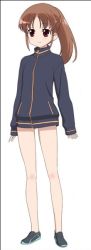 Rule 34 | 1girl, bare legs, bottomless, brown hair, jacket, long sleeves, naked jacket, no pants, ponytail, saki (manga), takakamo shizuno, track jacket