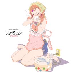 Rule 34 | 1girl, apron, barefoot, electric plug, electrical outlet, electrical outlet, food, head scarf, nasou, ninton, onigiri, original, rice cooker, ricecooker, solo