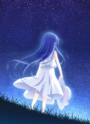 Rule 34 | 00s, 1girl, blue hair, dress, hat, izumi kanata, long hair, lucky star, night, sky, solo, star (sky), star (symbol), starry sky, tsuda akira
