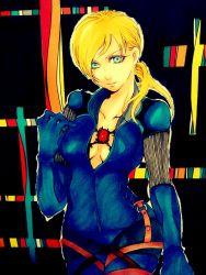 Rule 34 | 1girl, bad id, bad pixiv id, blonde hair, blue eyes, bodysuit, breasts, cleavage, gloves, gun, highres, jill valentine, long hair, resident evil, resident evil 5, solo, umishi (0gravity0), weapon