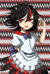 Rule 34 | 1girl, arm behind back, black hair, blood, blood on hands, dress, grey horns, harusame (unmei no ikasumi), horns, kijin seija, multicolored hair, red eyes, red hair, solo, tongue, tongue out, touhou, white hair