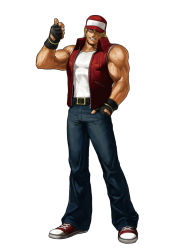 Rule 34 | 1boy, blonde hair, fatal fury, king of fighters xiii, male focus, muscular, official art, ogura eisuke, simple background, snk, solo, terry bogard, the king of fighters, the king of fighters xiii