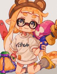 Rule 34 | 1girl, animal ear hairband, animal ears, bear ears, blonde hair, brown hairband, closed mouth, commentary request, fake animal ears, full body, grey eyes, grey socks, gun, hairband, highres, holding, holding gun, holding weapon, inkling, inkling girl, inkling player character, long hair, looking at viewer, nintendo, ochocho2828, pointy ears, print sweater, sandals, simple background, smile, socks, solo, splat bomb (splatoon), splatoon (series), splatoon 3, splattershot (splatoon), sweater, tentacle hair, thick eyebrows, triple inkstrike (splatoon), weapon, white background, white sweater, yellow footwear